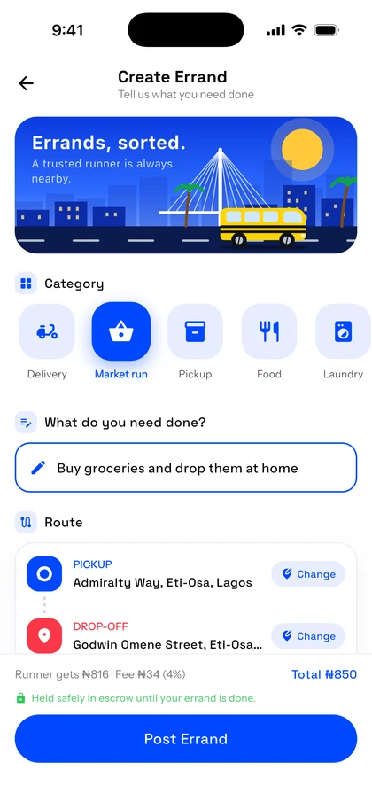 Create an errand with a suggested fee