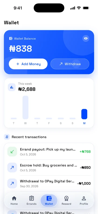 Runner wallet with weekly earnings